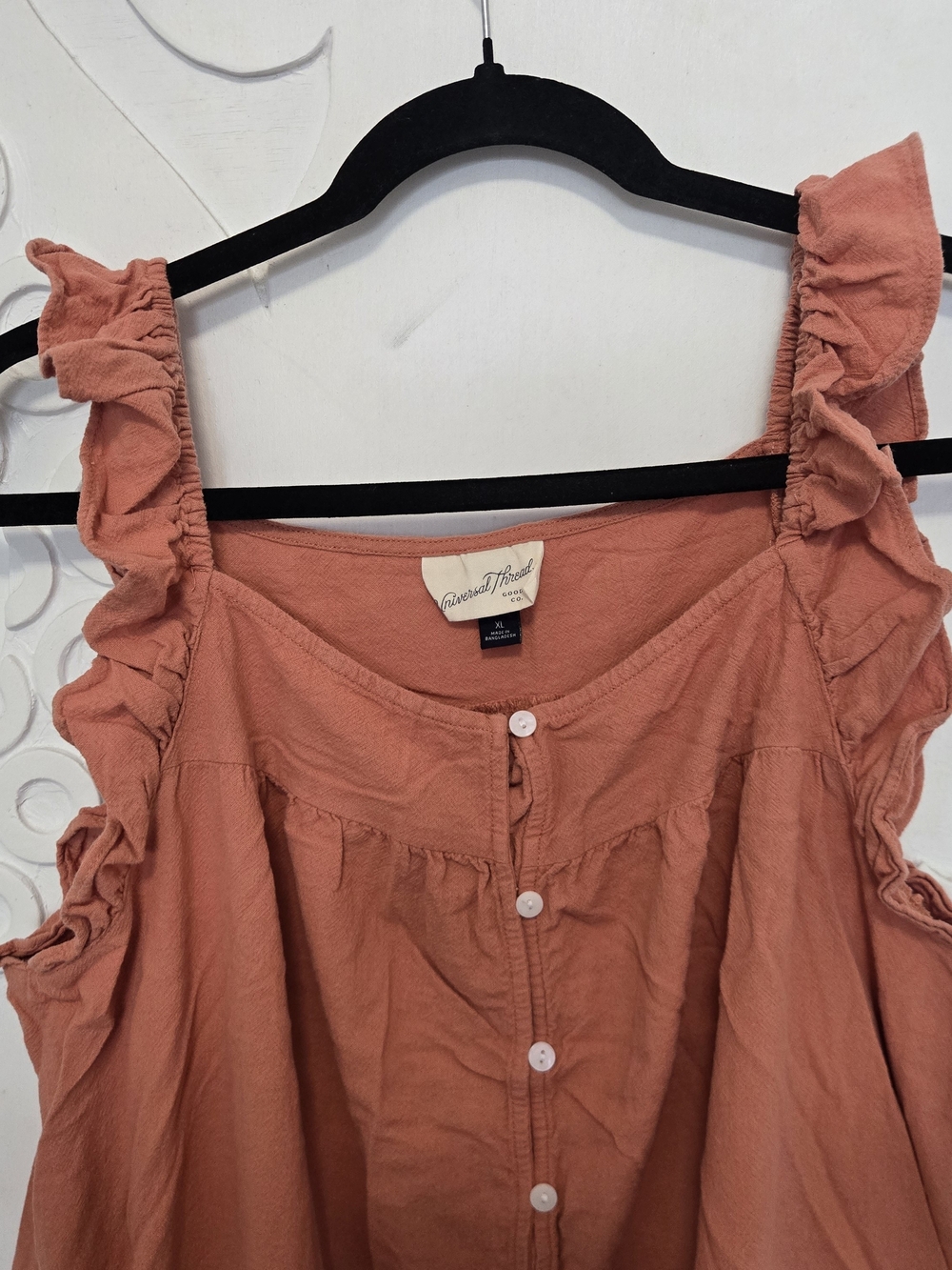 Universal Thread Ruffle-Shoulder Button Front Dress in Rust - Picture 2 of 11